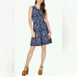 Michael Kors Blue Animal Print Sweater Mini Dress Size Medium